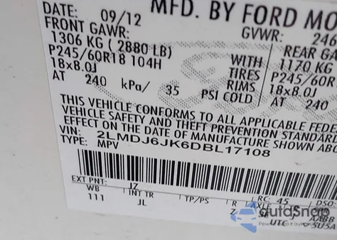 2013 Lincoln Mkx из США, поврежденный, VIN 2LMDJ6JK6DBL17108